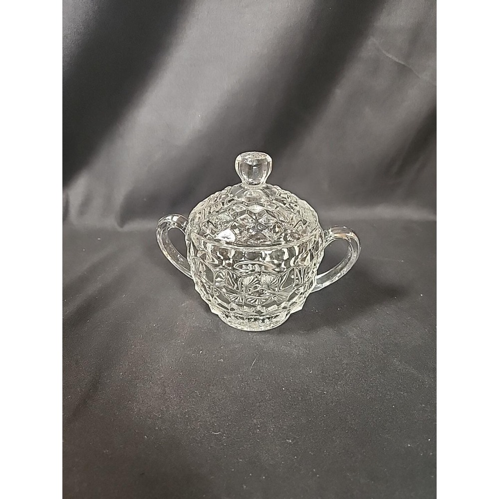Fostoria American Clear Glass Sugar Bowl w/‎ Lid 2 Handle 2056 Vintage 60s